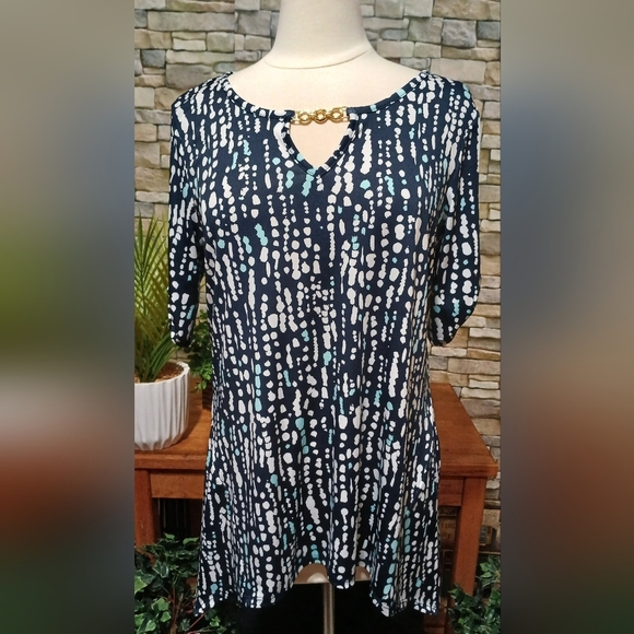 AGB Stretchy Blouse‎ Ladies Large Blue Gold - Picture 1 of 4